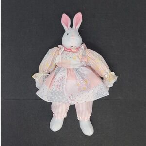 Midwestern Home Products‎ Vintage Bunny Plush 12" Pink Floral Patchwork Dress